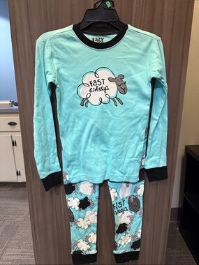 Lazy One Aqua & Black 'Fast Asleep' Sheep Kids Pajama Set